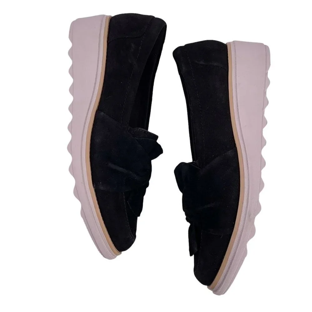 NEW Collection by CLARKS Sharon Dasher Black Suede Platform Loafers Size 6.5 M - Picture 5 of 8